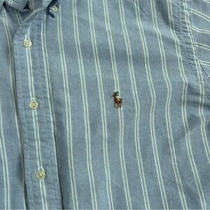 Ralph Lauren men’s large 16 1/2 Light Blue Striped Oxford 90s Y2K flesh pony